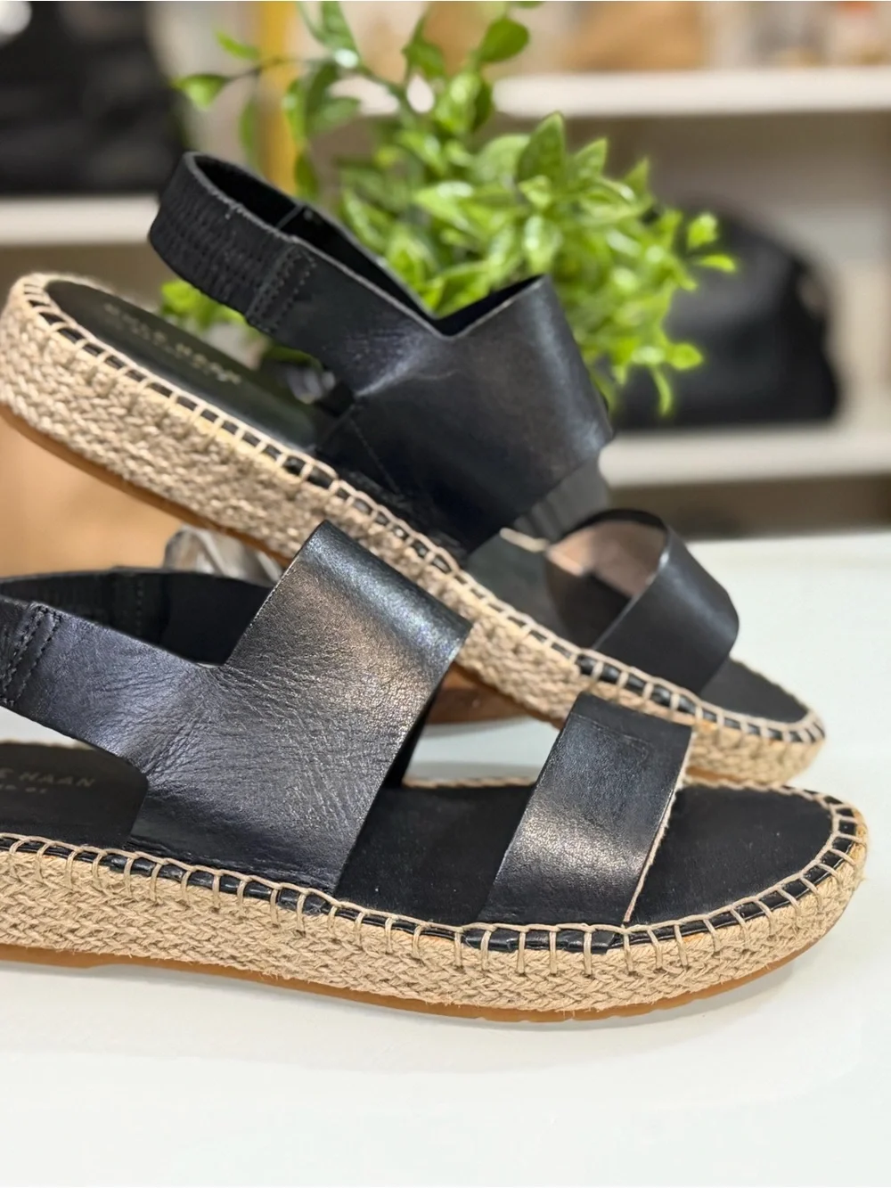 Cole Haan Cloudfeel Tilden Espadrille Sandals Black Leather Size 8